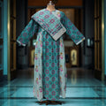 2XL-3XL Heba Printed Cotton Dress 57" Long Jalabiya With Sheila