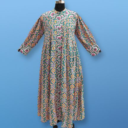 L/XL Aafreen Printed Cotton Dress 57" Long Jalabiya