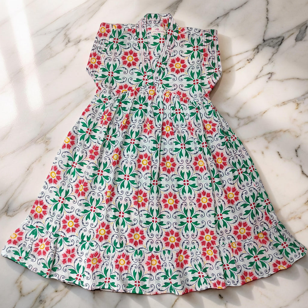 2-3 Year Amani Printed Cotton Girls Dress 30'' Short Sleeves Jalabiya