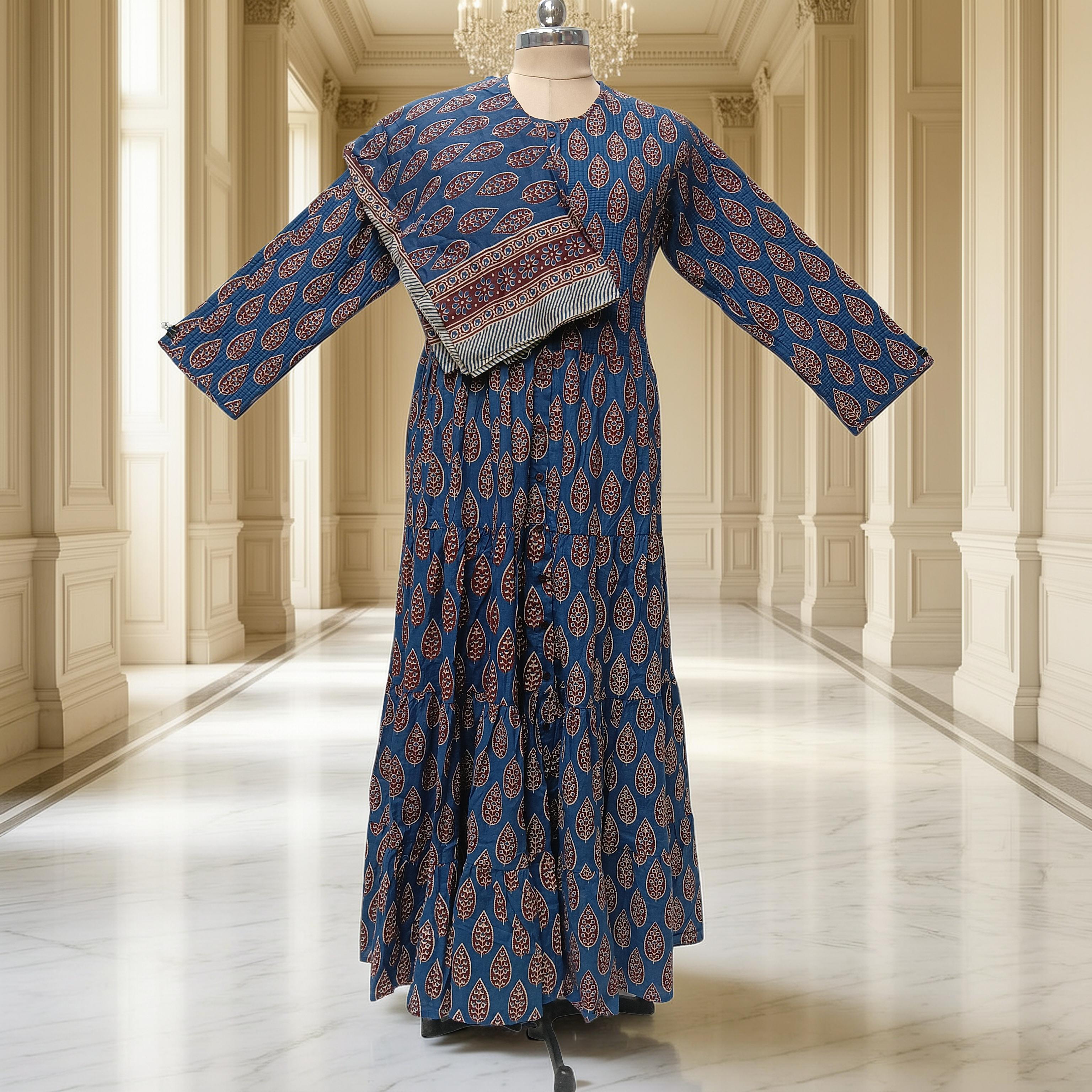 S/M Bustan Printed Cotton Dress 57" Long Jalabiya