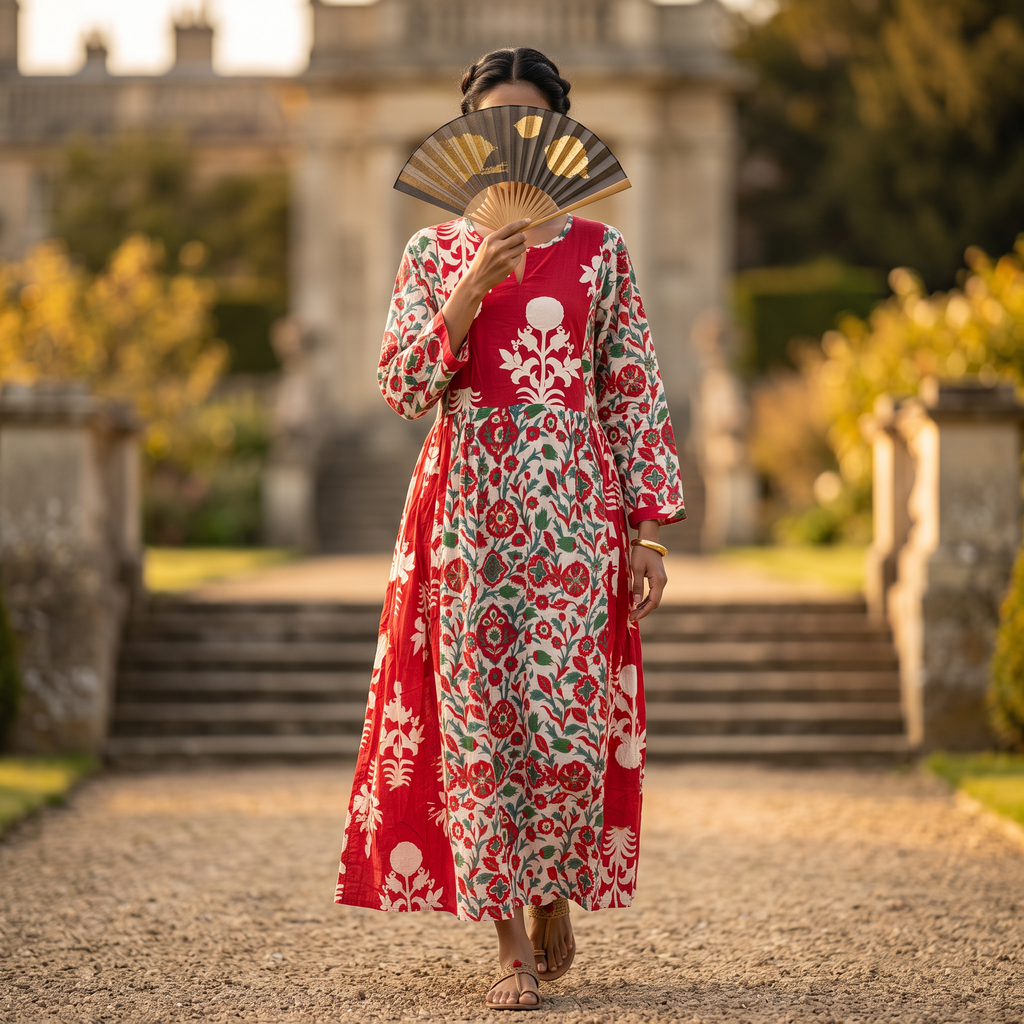 XS-S Heba Printed Cotton Dress 54" Long Jalabiya With Sheila TN 339