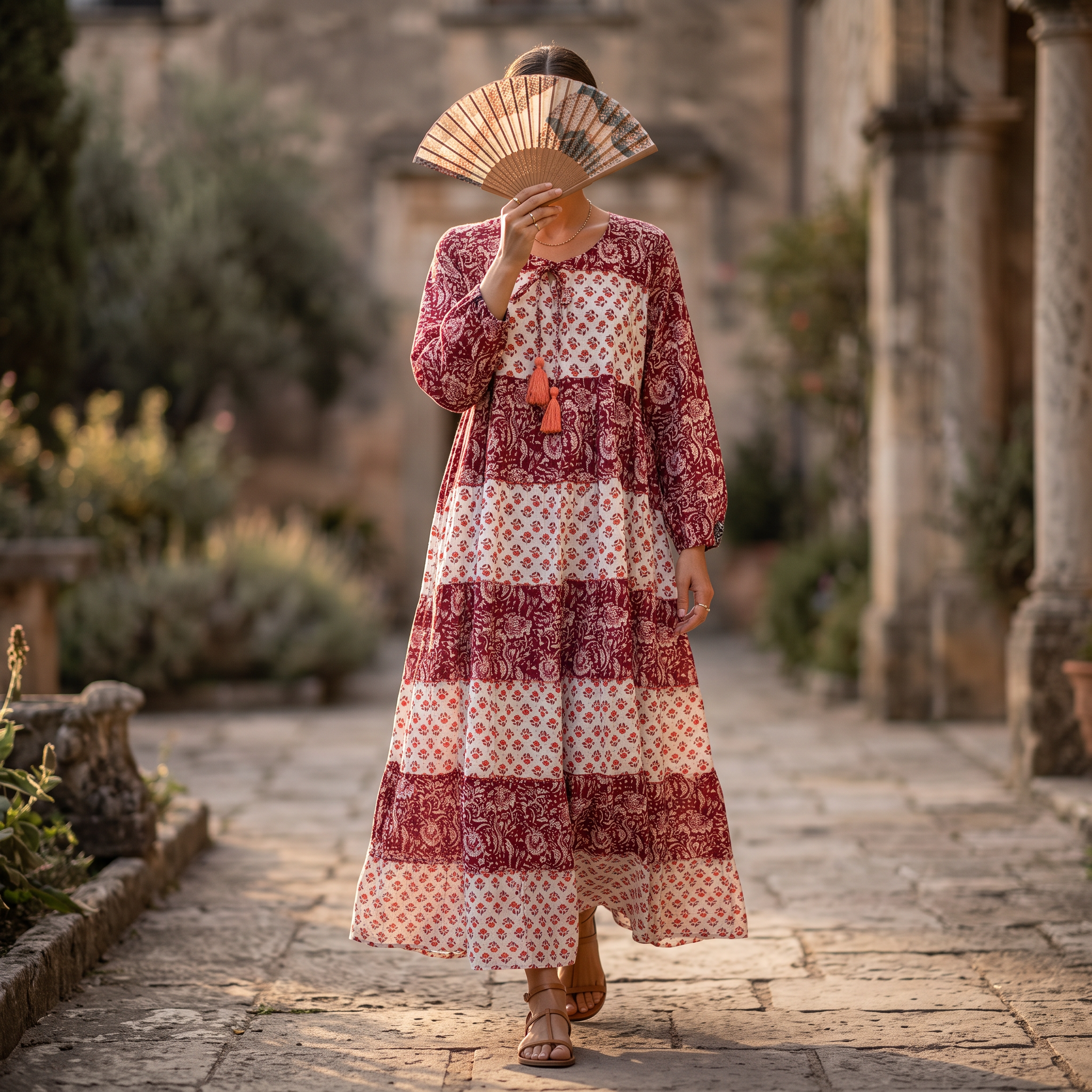 L/XL Bushra Printed Cotton Dress 57" Long Jalabiya
