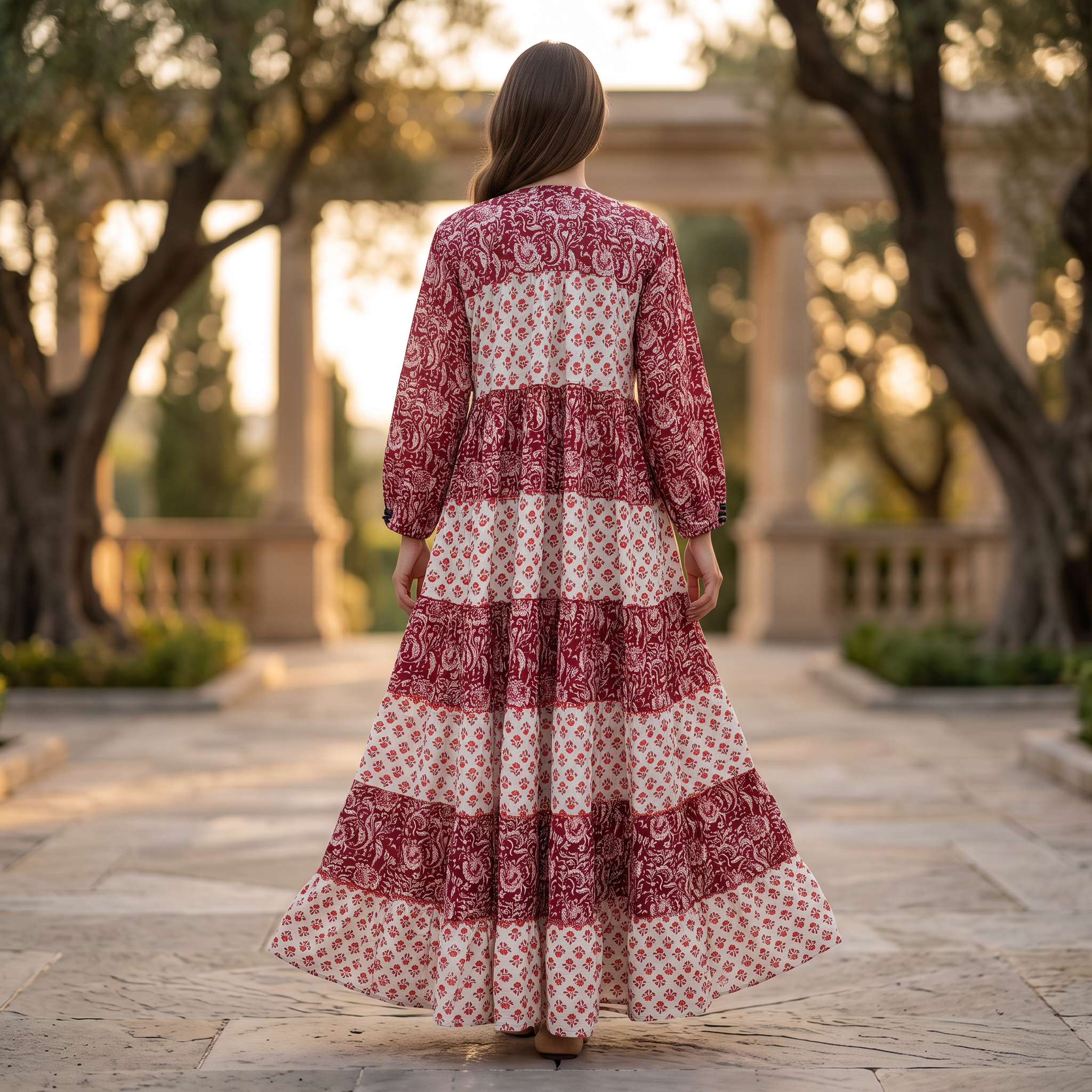 L/XL Bushra Printed Cotton Dress 57" Long Jalabiya