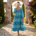 L/XL Bushra Printed Cotton Dress 57" Long Jalabiya
