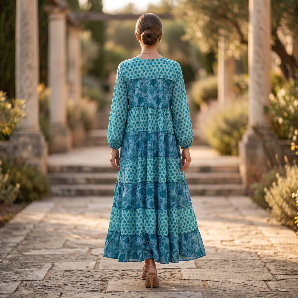 L/XL Bushra Printed Cotton Dress 57" Long Jalabiya