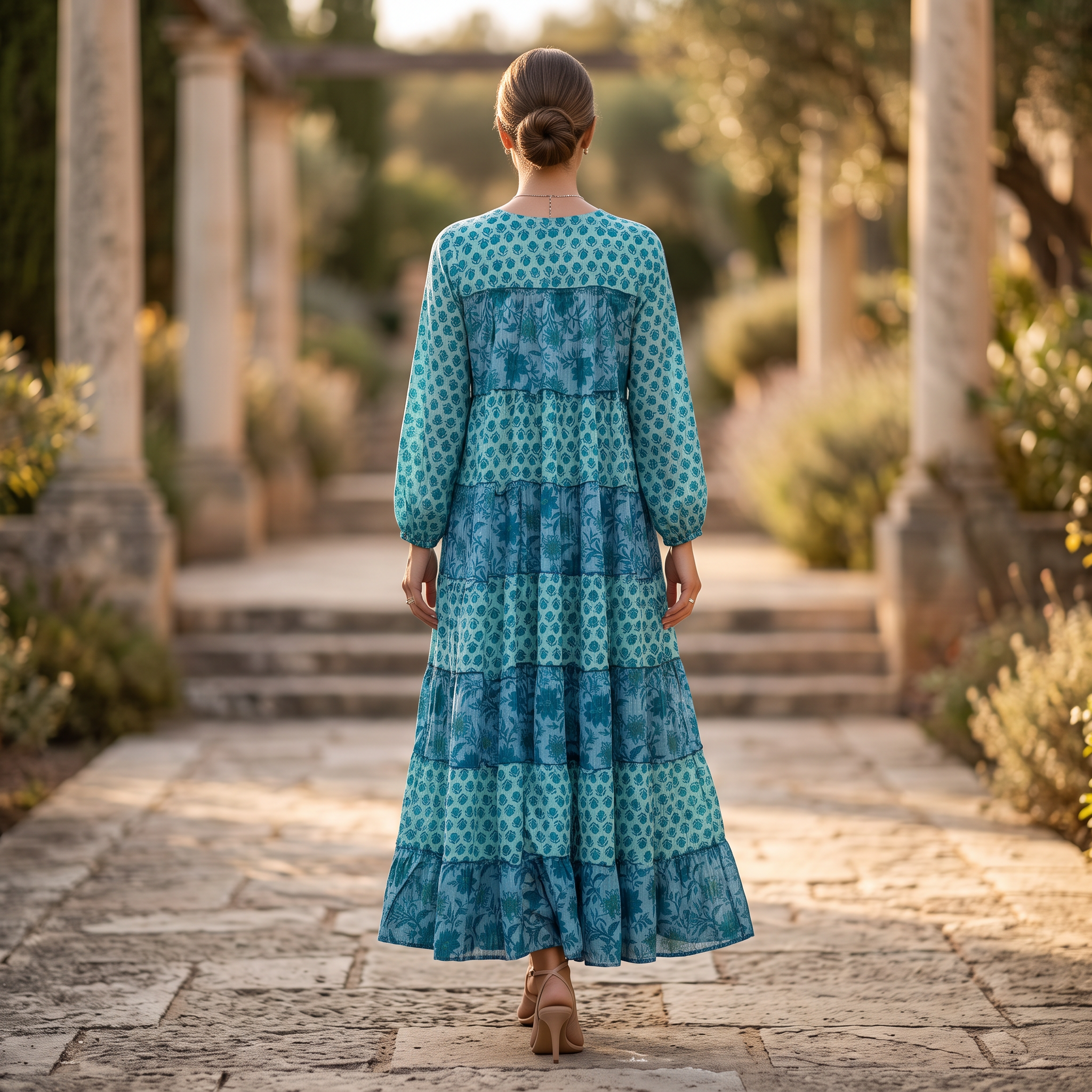 L/XL Bushra Printed Cotton Dress 57" Long Jalabiya