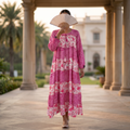 L/XL Bushra Printed Cotton Dress 57" Long Jalabiya