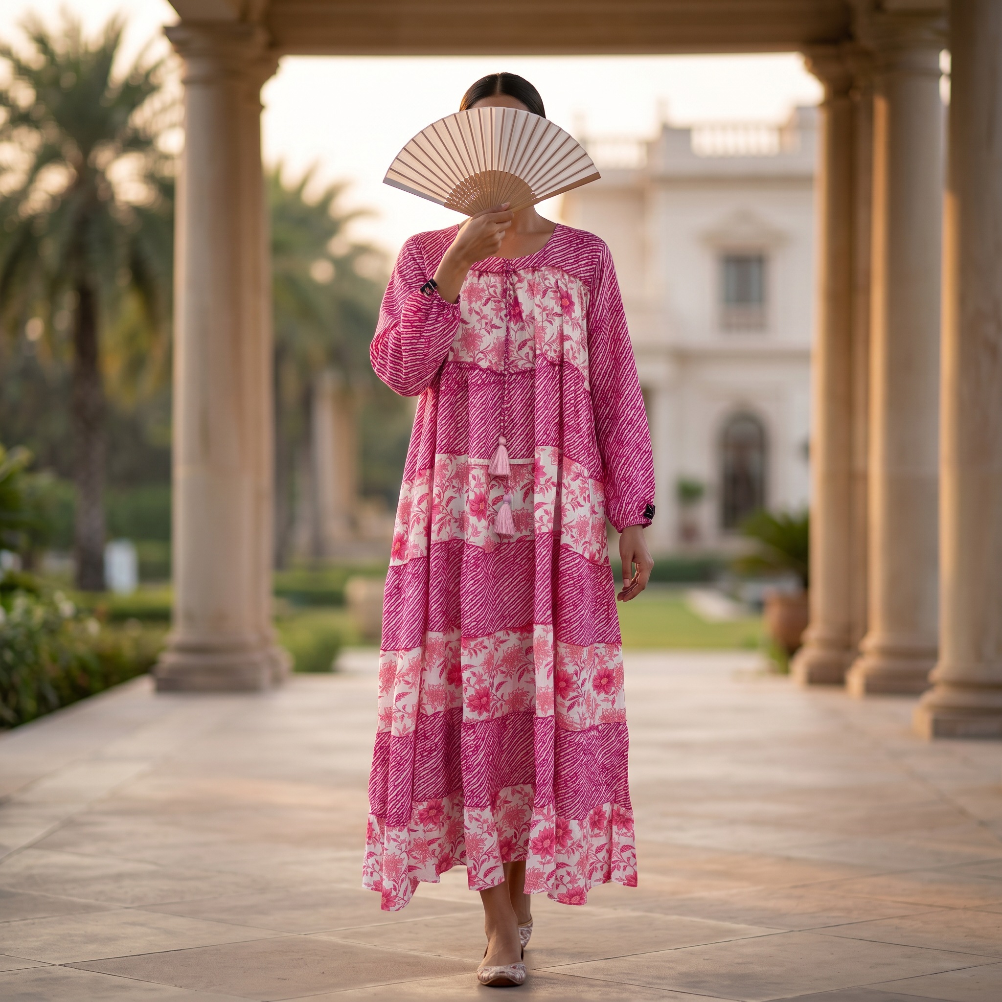 L/XL Bushra Printed Cotton Dress 57" Long Jalabiya