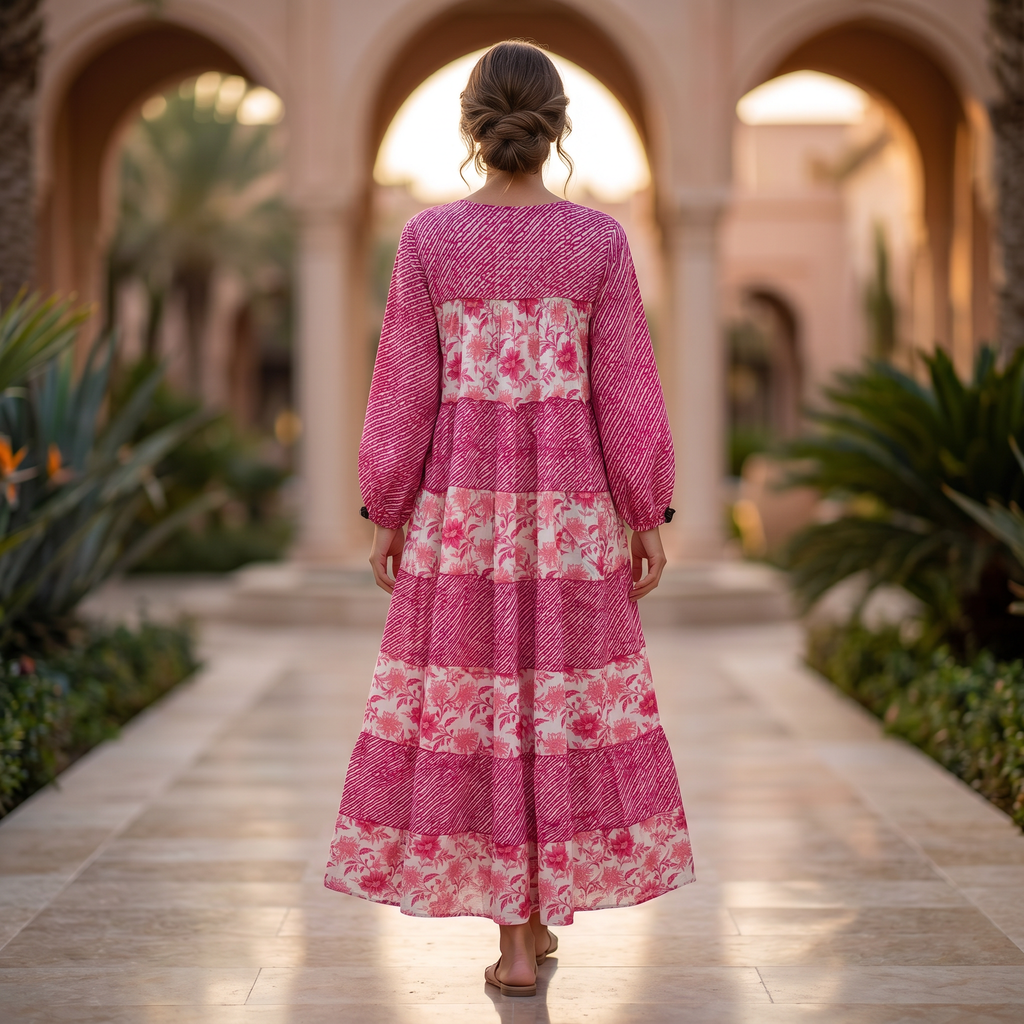 L/XL Bushra Printed Cotton Dress 57" Long Jalabiya