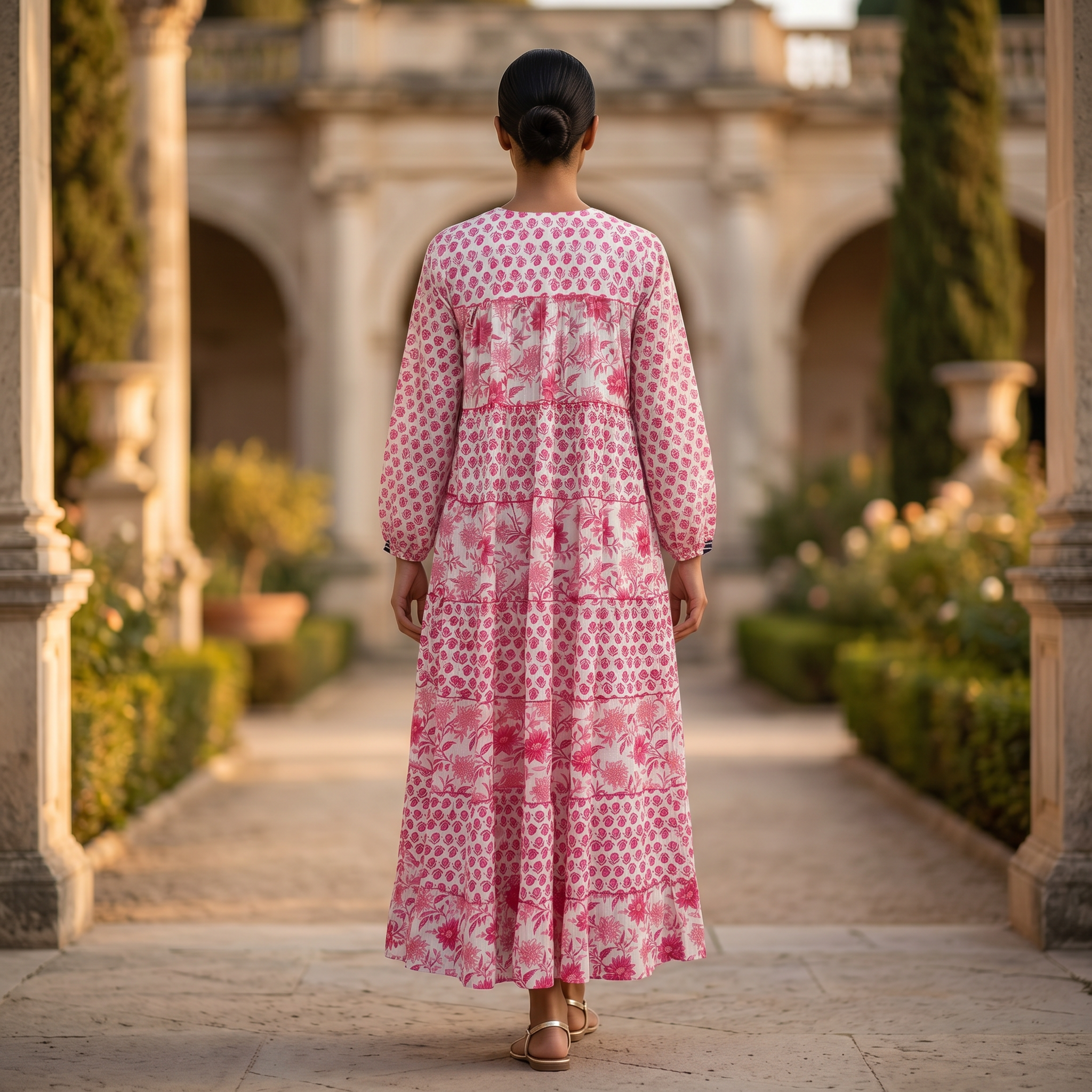 L/XL Bushra Printed Cotton Dress 57" Long Jalabiya
