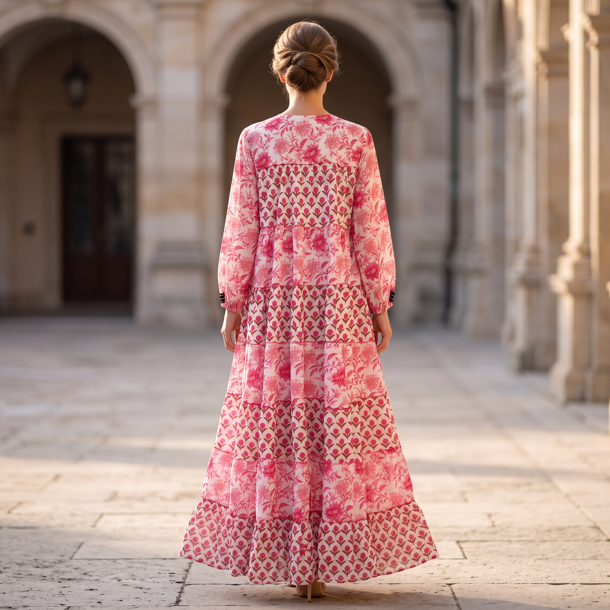 L/XL Bushra Printed Cotton Dress 57" Long Jalabiya