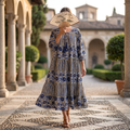 L/XL Bushra Printed Cotton Dress 57" Long Jalabiya