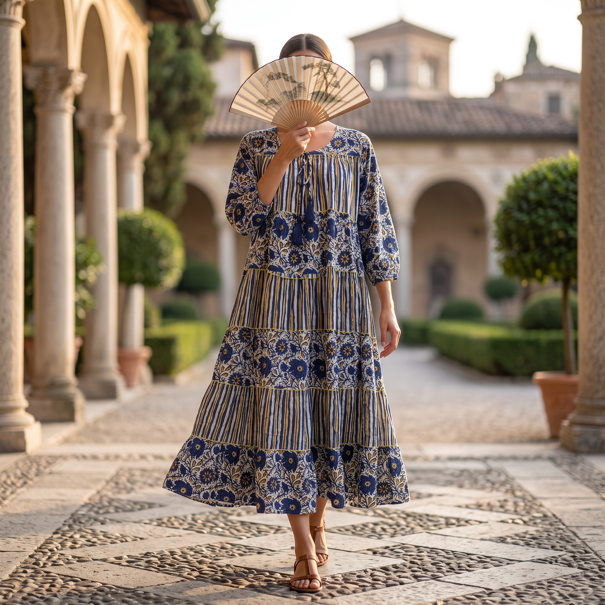 L/XL Bushra Printed Cotton Dress 57" Long Jalabiya