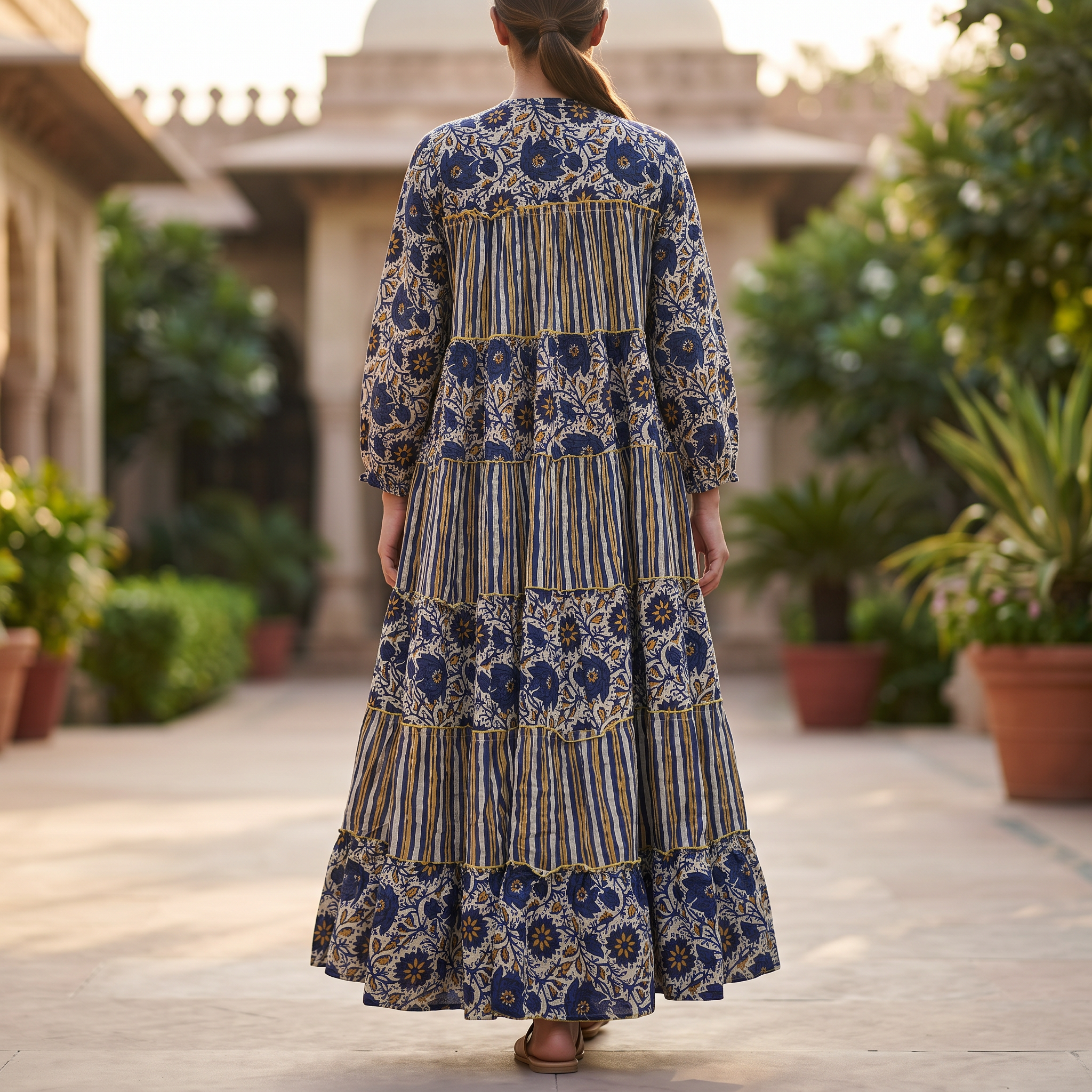 L/XL Bushra Printed Cotton Dress 57" Long Jalabiya
