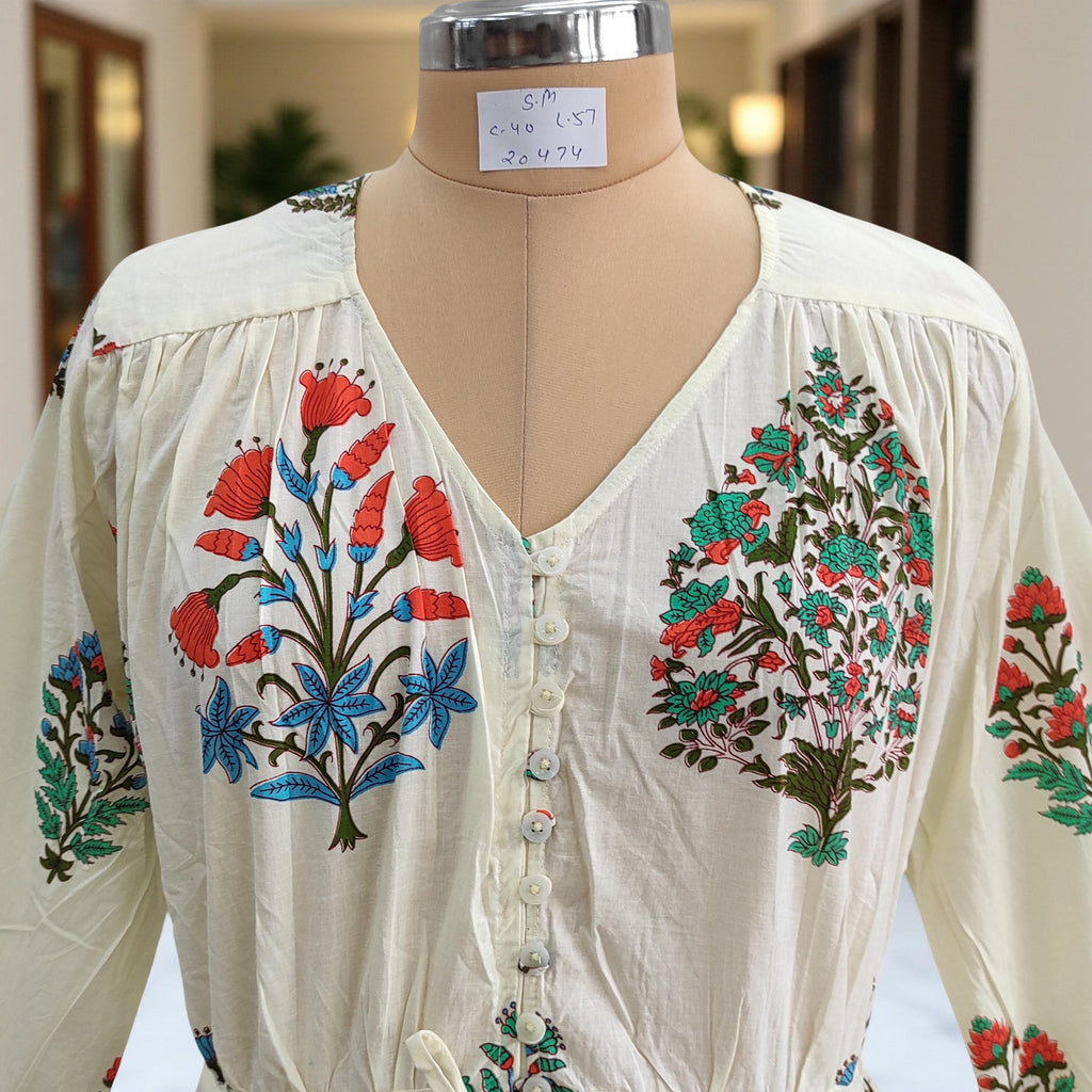 S/M Ari Printed Cotton Dress 57" Long Jalabiya