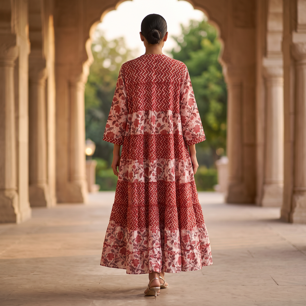 L/XL Hafsa Printed Cotton Dress 57" Long Jalabiya
