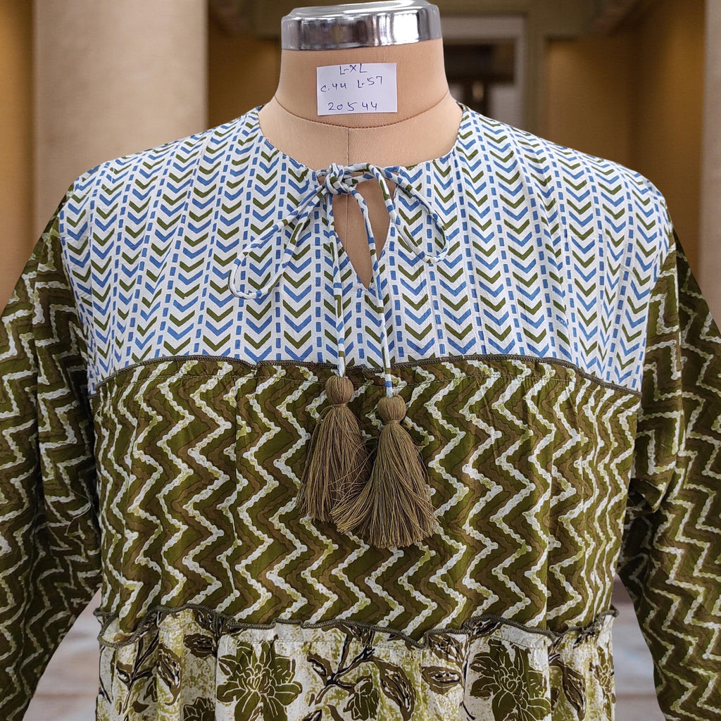 L/XL Hafsa Printed Cotton Dress 57" Long Jalabiya