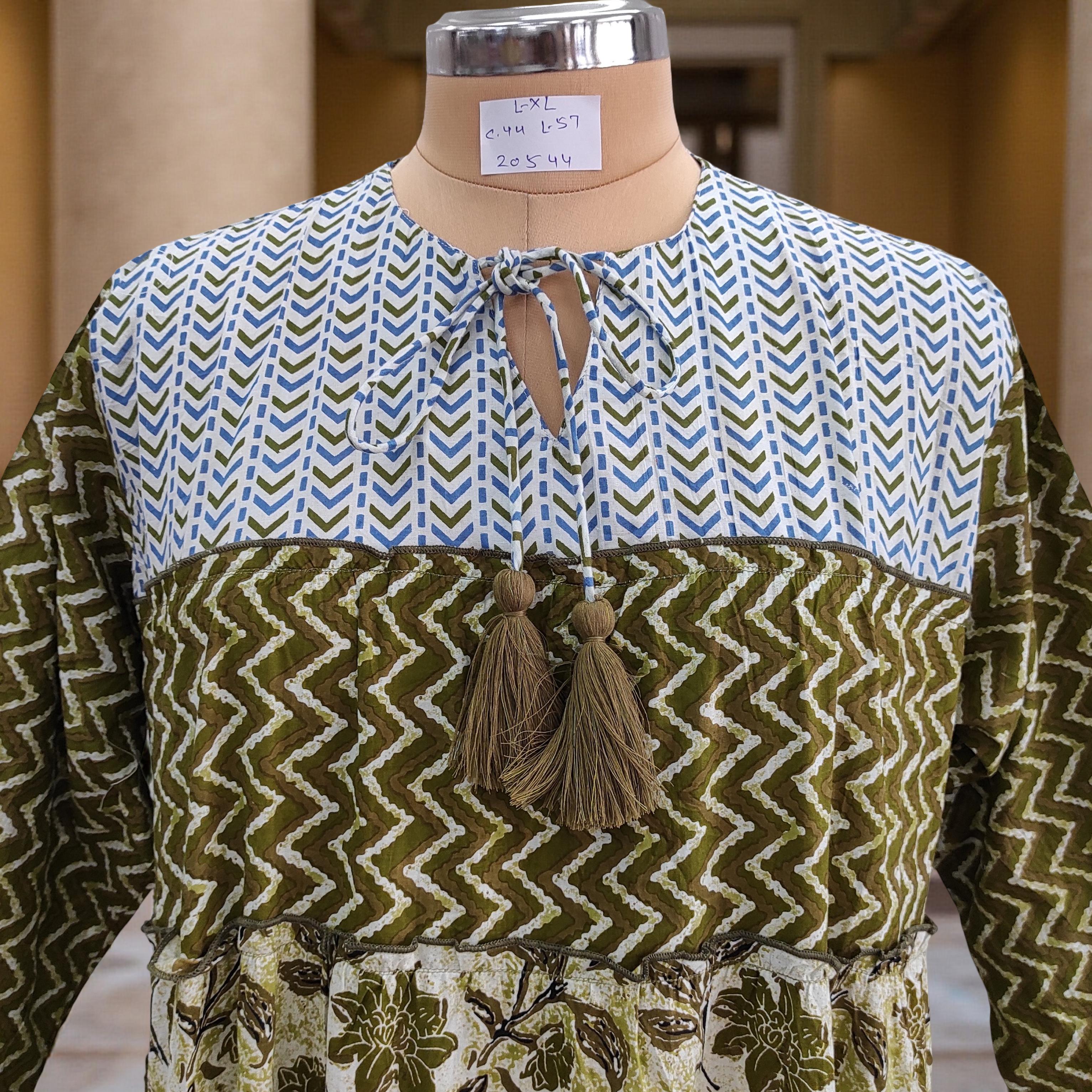 L/XL Hafsa Printed Cotton Dress 57" Long Jalabiya