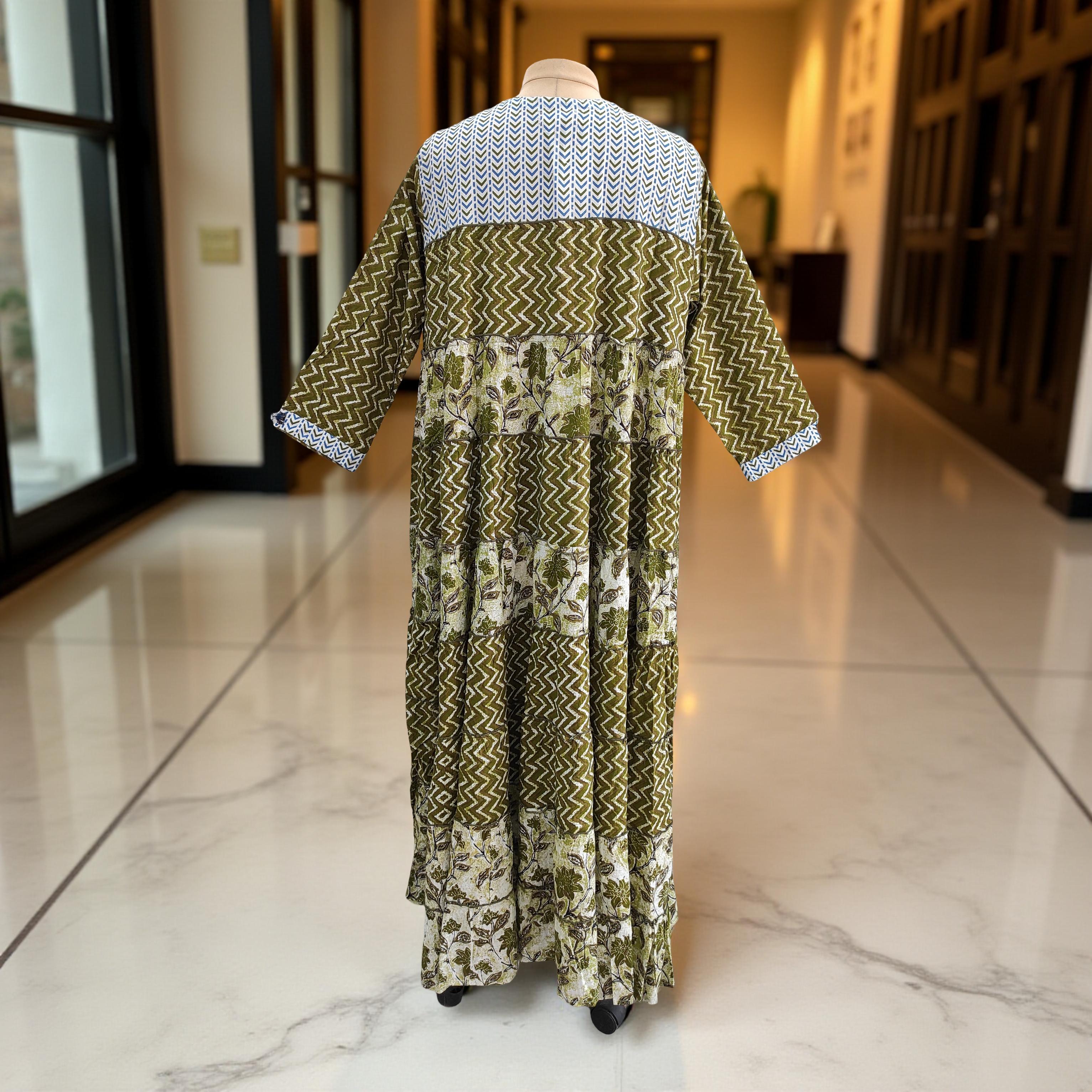 L/XL Hafsa Printed Cotton Dress 57" Long Jalabiya