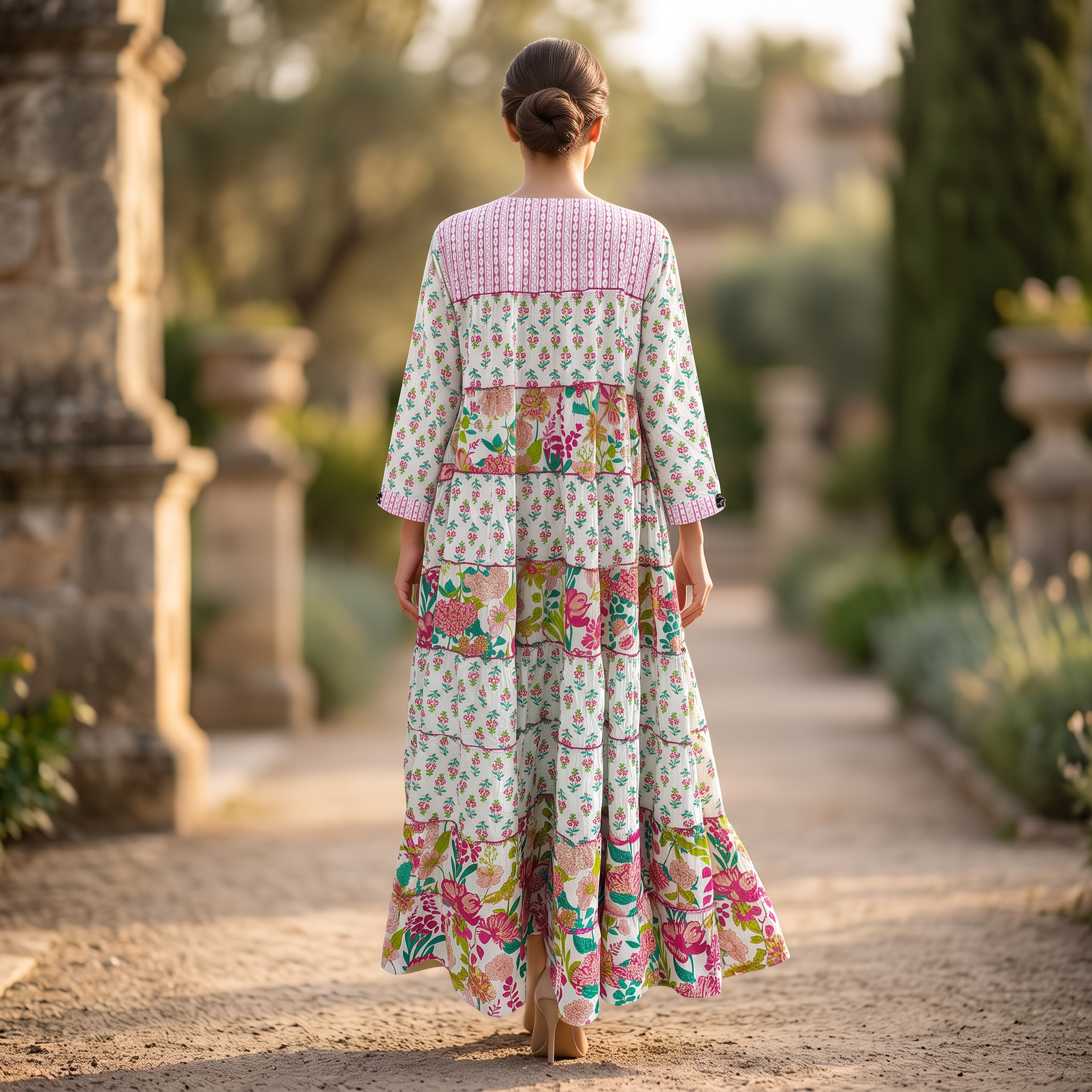 L/XL Hafsa Printed Cotton Dress 57" Long Jalabiya