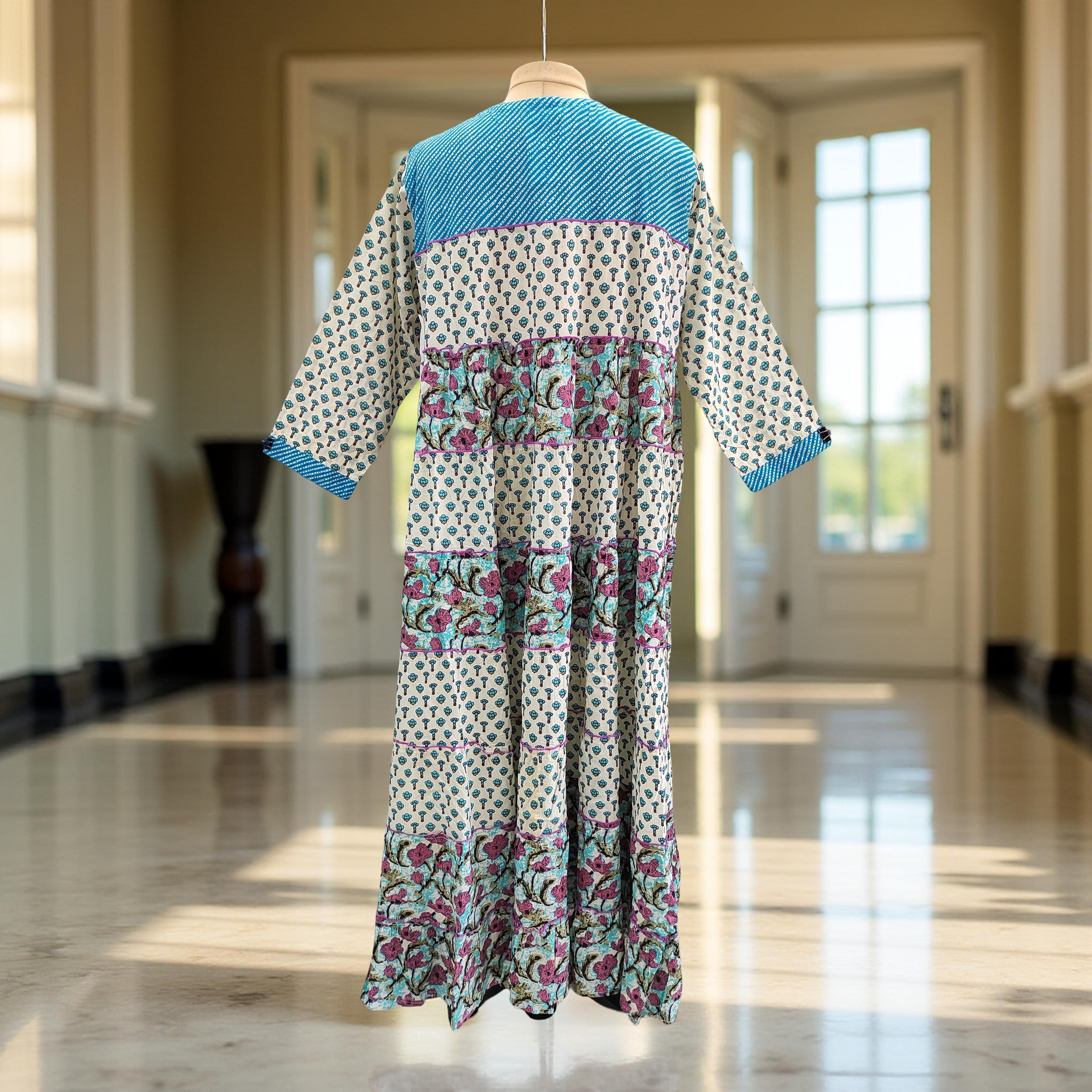 L/XL Hafsa Printed Cotton Dress 57" Long Jalabiya