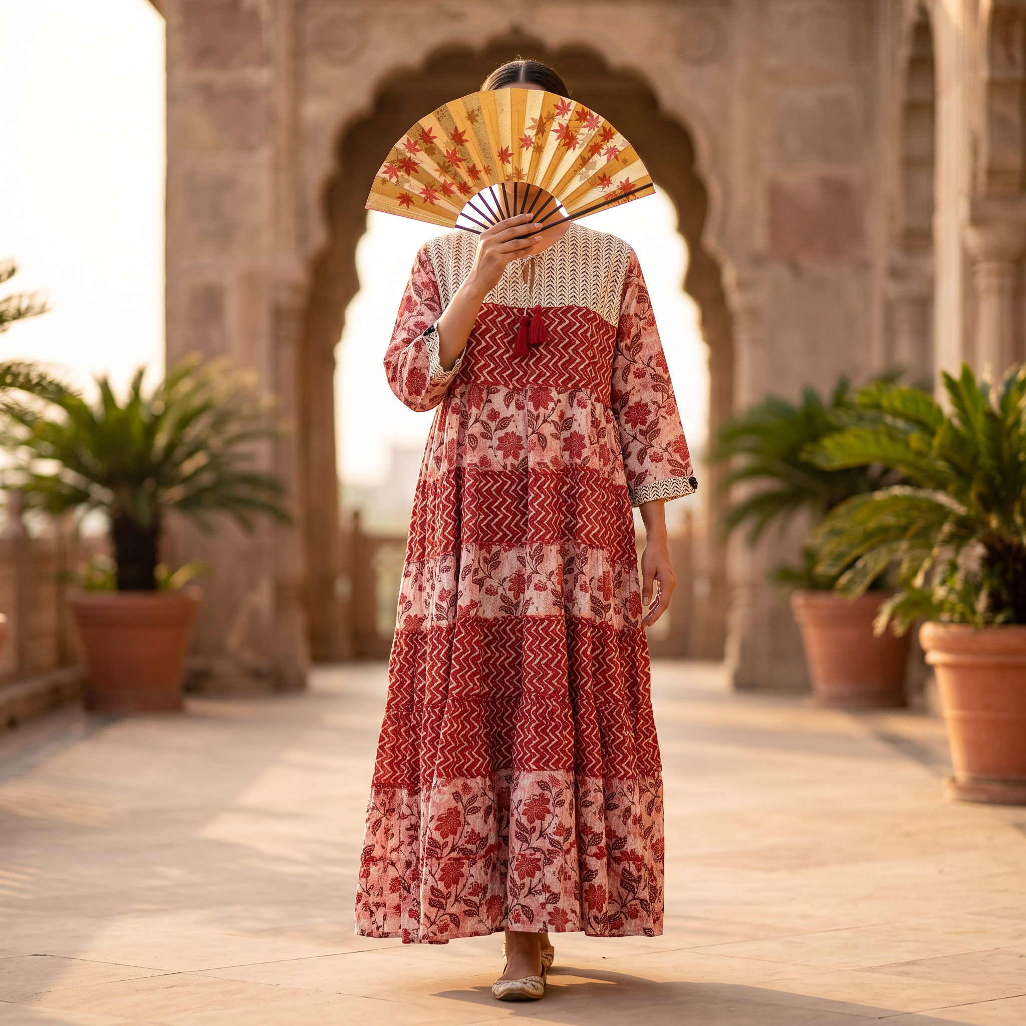 L/XL Hafsa Printed Cotton Dress 57" Long Jalabiya