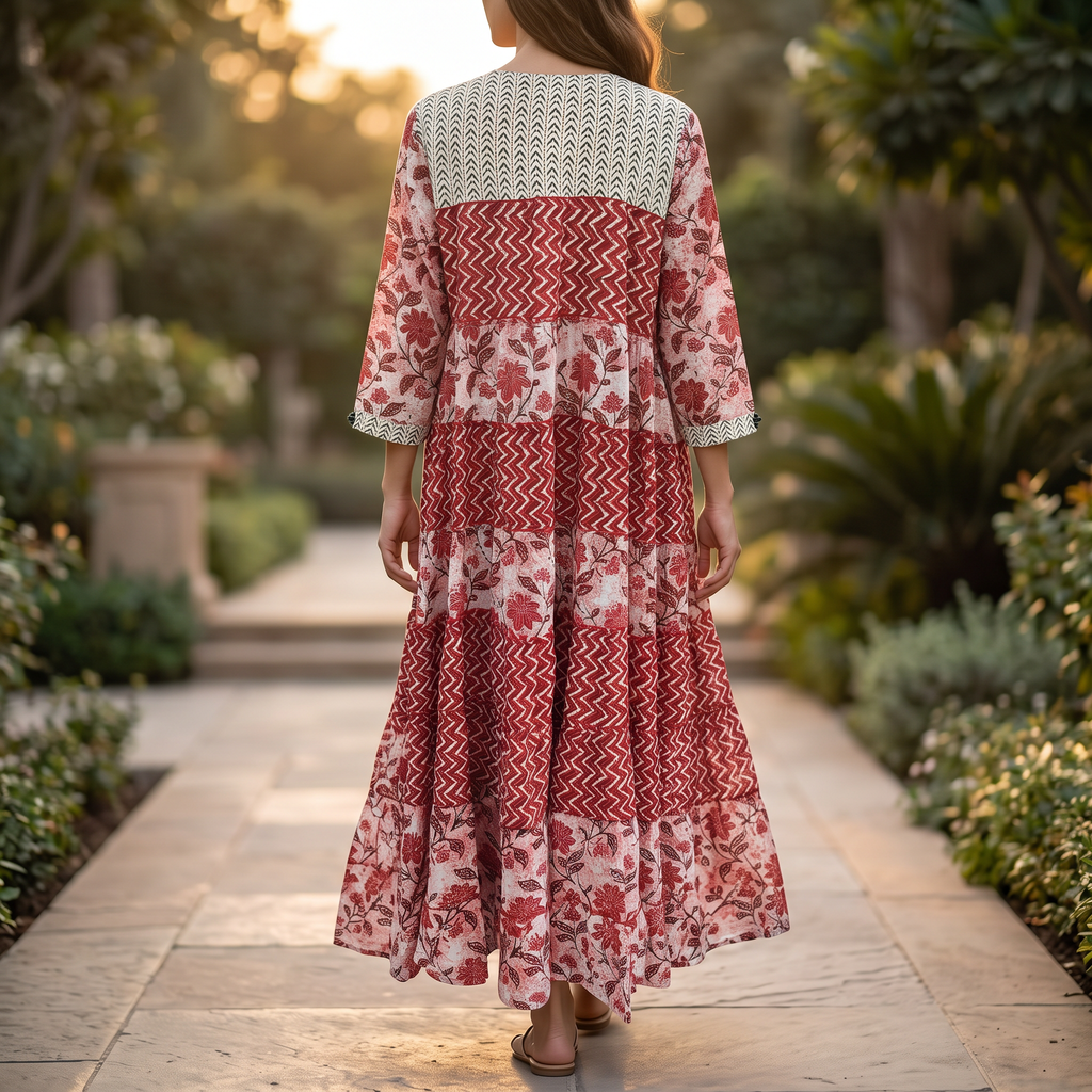 L/XL Hafsa Printed Cotton Dress 57" Long Jalabiya
