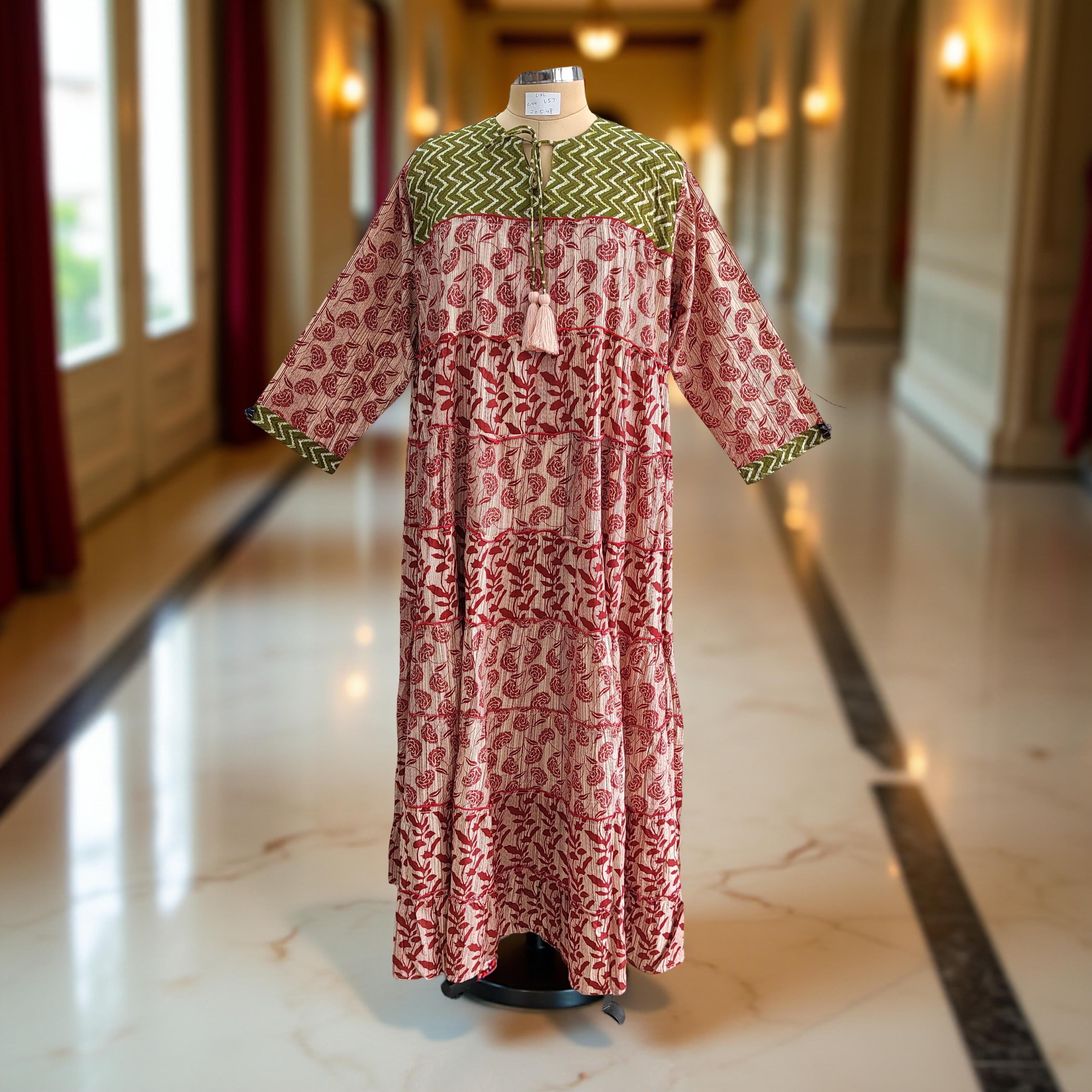 L/XL Hafsa Printed Cotton Dress 57" Long Jalabiya