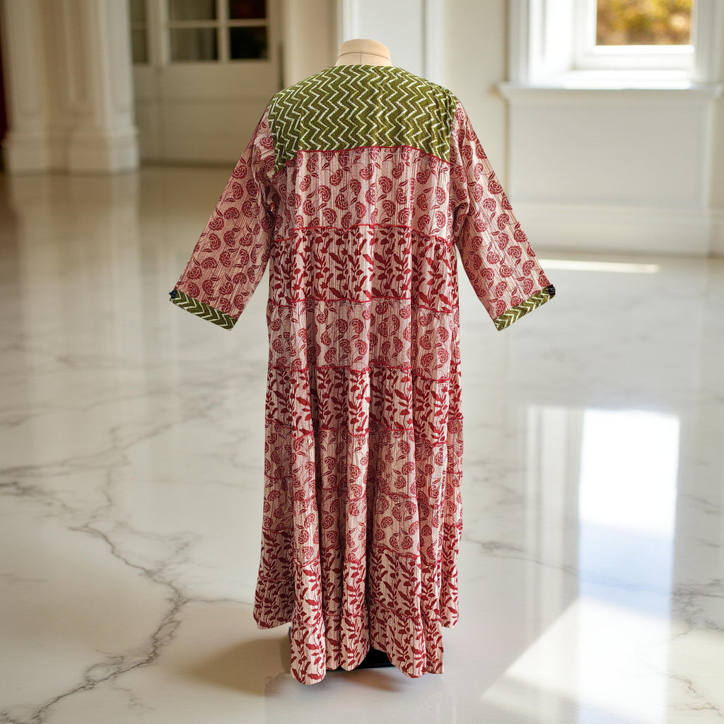 L/XL Hafsa Printed Cotton Dress 57" Long Jalabiya