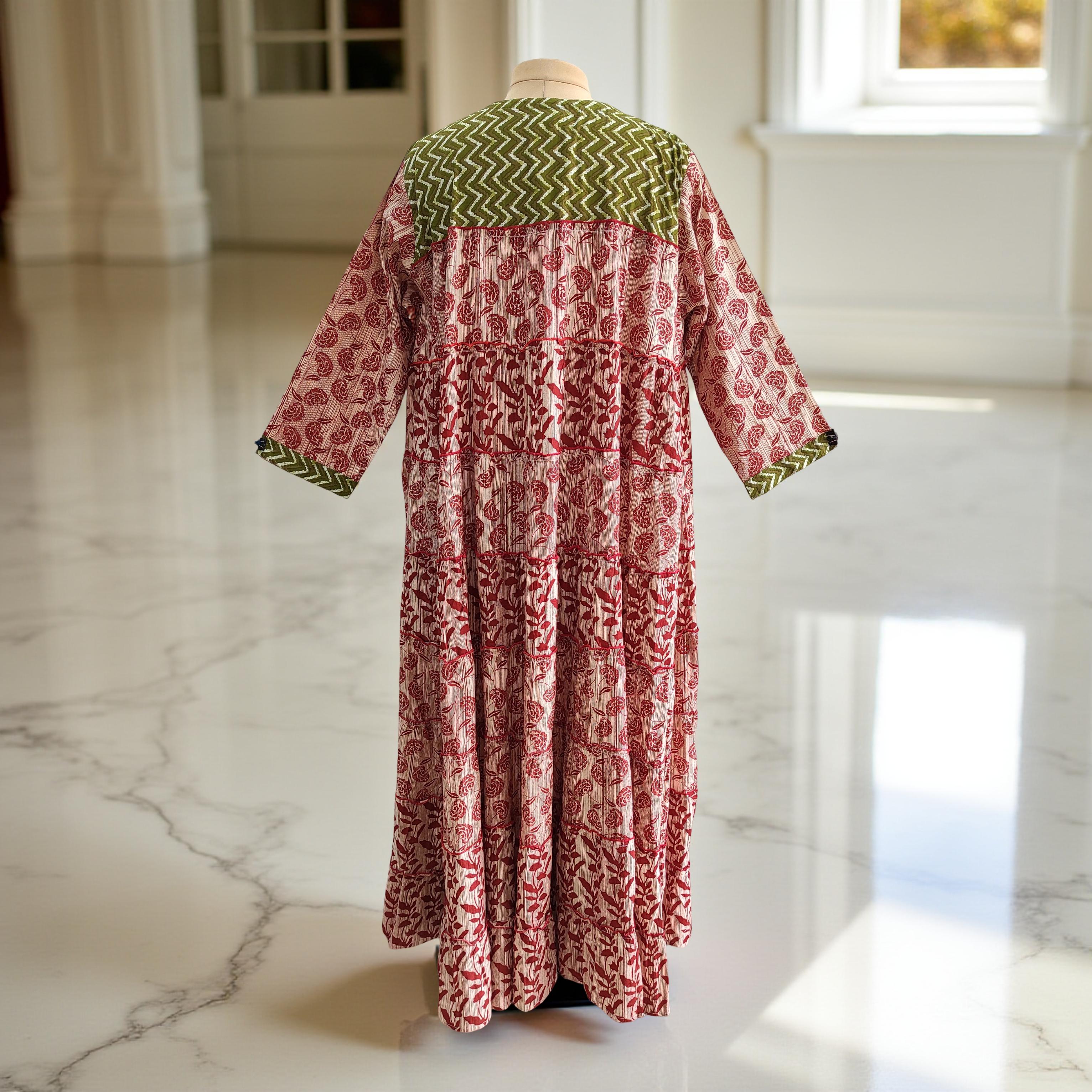 L/XL Hafsa Printed Cotton Dress 57" Long Jalabiya