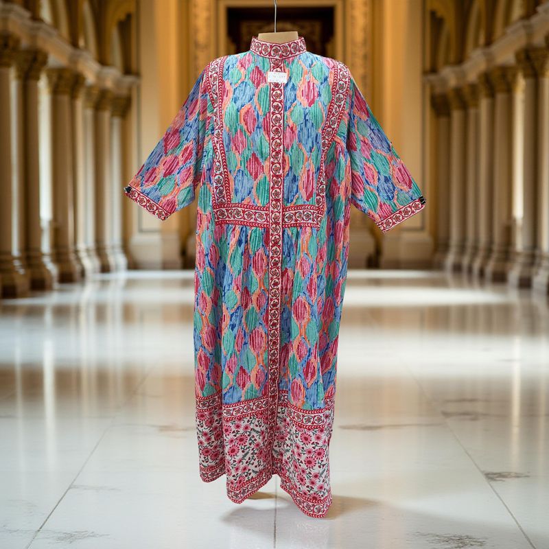 Free Size Faryat Printed Cotton Dress 57" Long Jalabiya