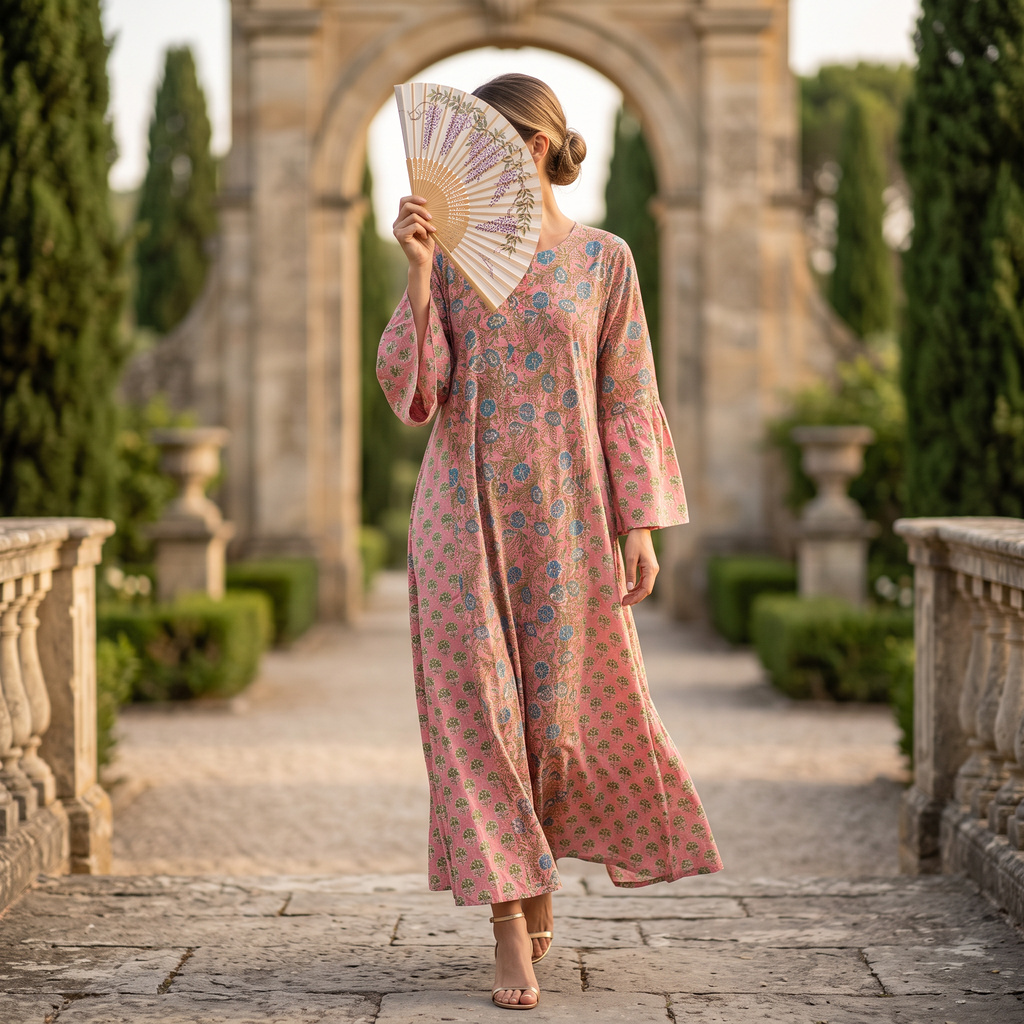 L-XL Marry Printed Cotton Dress 57" Long Jalabiya With Sheila TN 405
