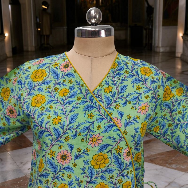 S/M Qifa Printed Cotton Dress 57" Long Jalabiyas