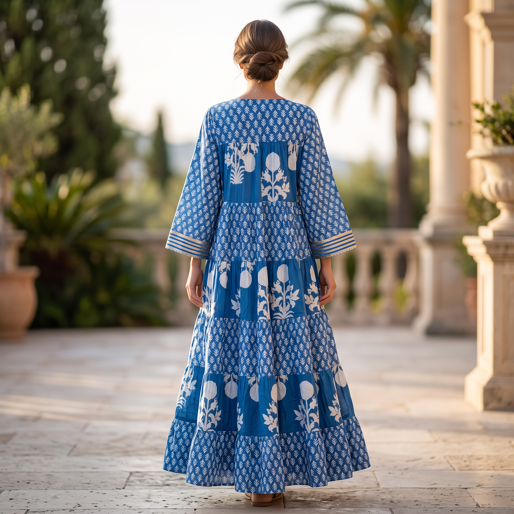 XS-S Moon Printed Cotton Dress 54" Long Jalabiya With Sheila TN 348