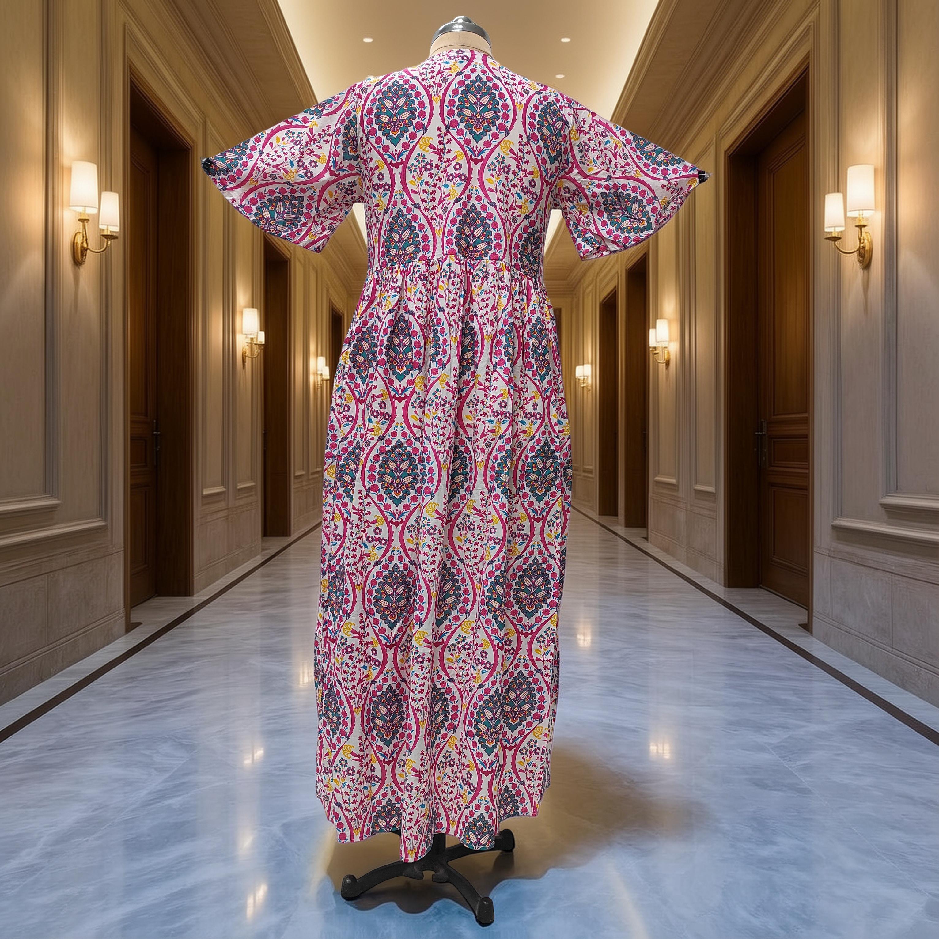 S/M Rahaf Printed Cotton Dress 57" Long Jalabiya