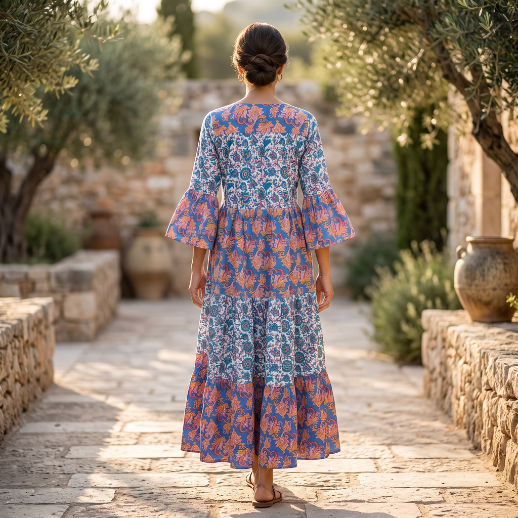 L/XL Moon Printed Cotton Dress 60" Long Jalabiya