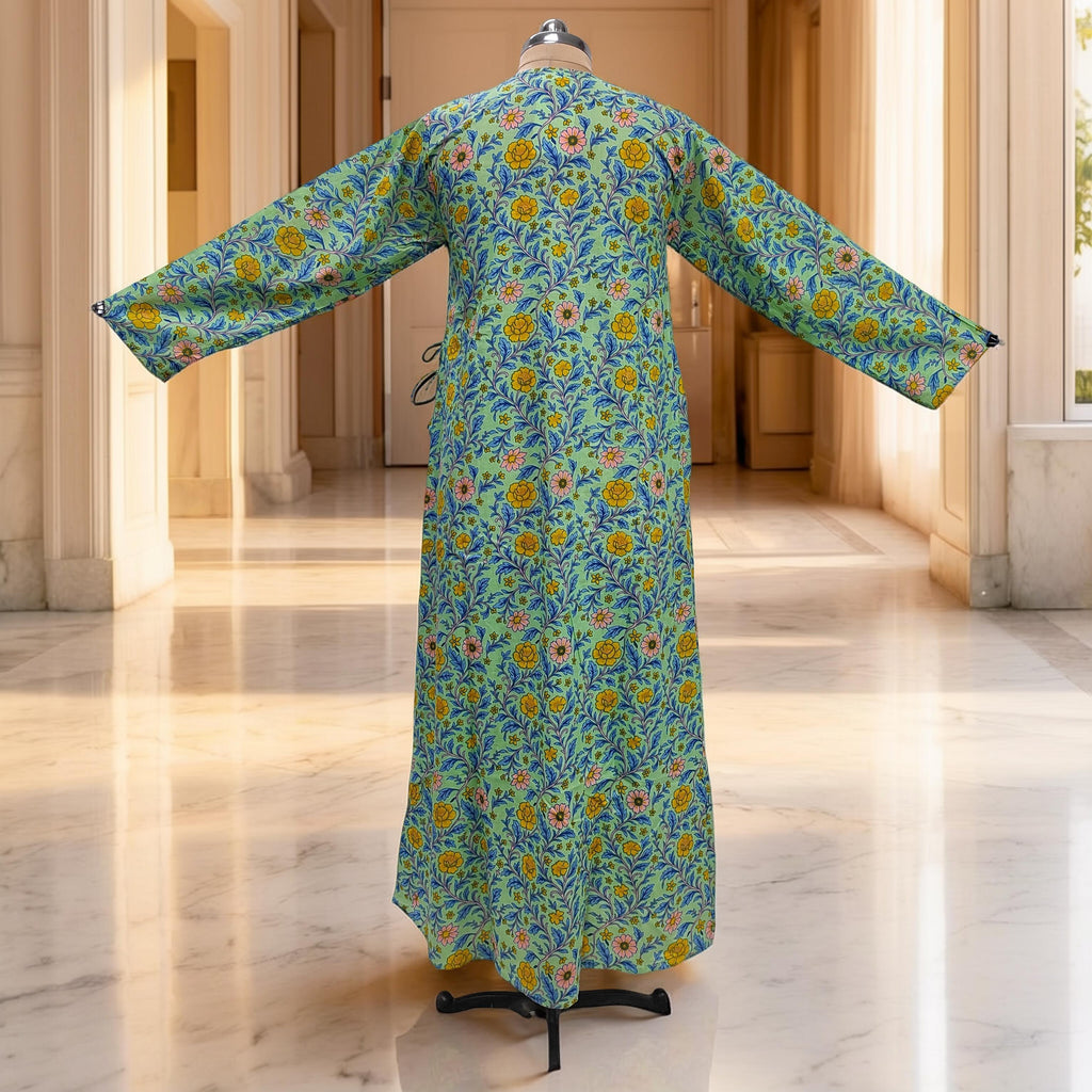 S/M Qifa Printed Cotton Dress 57" Long Jalabiyas