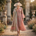 S-M Marry Printed Cotton Dress 57" Long Jalabiya With Sheila TN 404
