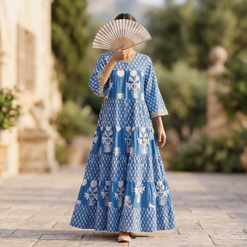 XS-S Moon Printed Cotton Dress 54" Long Jalabiya With Sheila TN 348