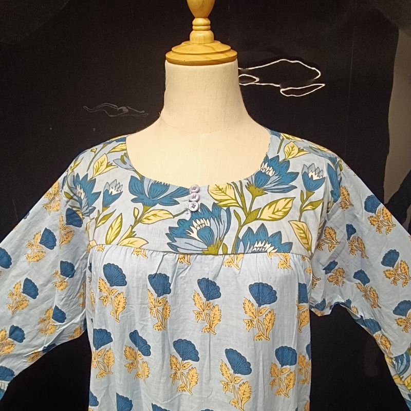 S/M Moon Printed Cotton Dress 57" Long Jalabiya