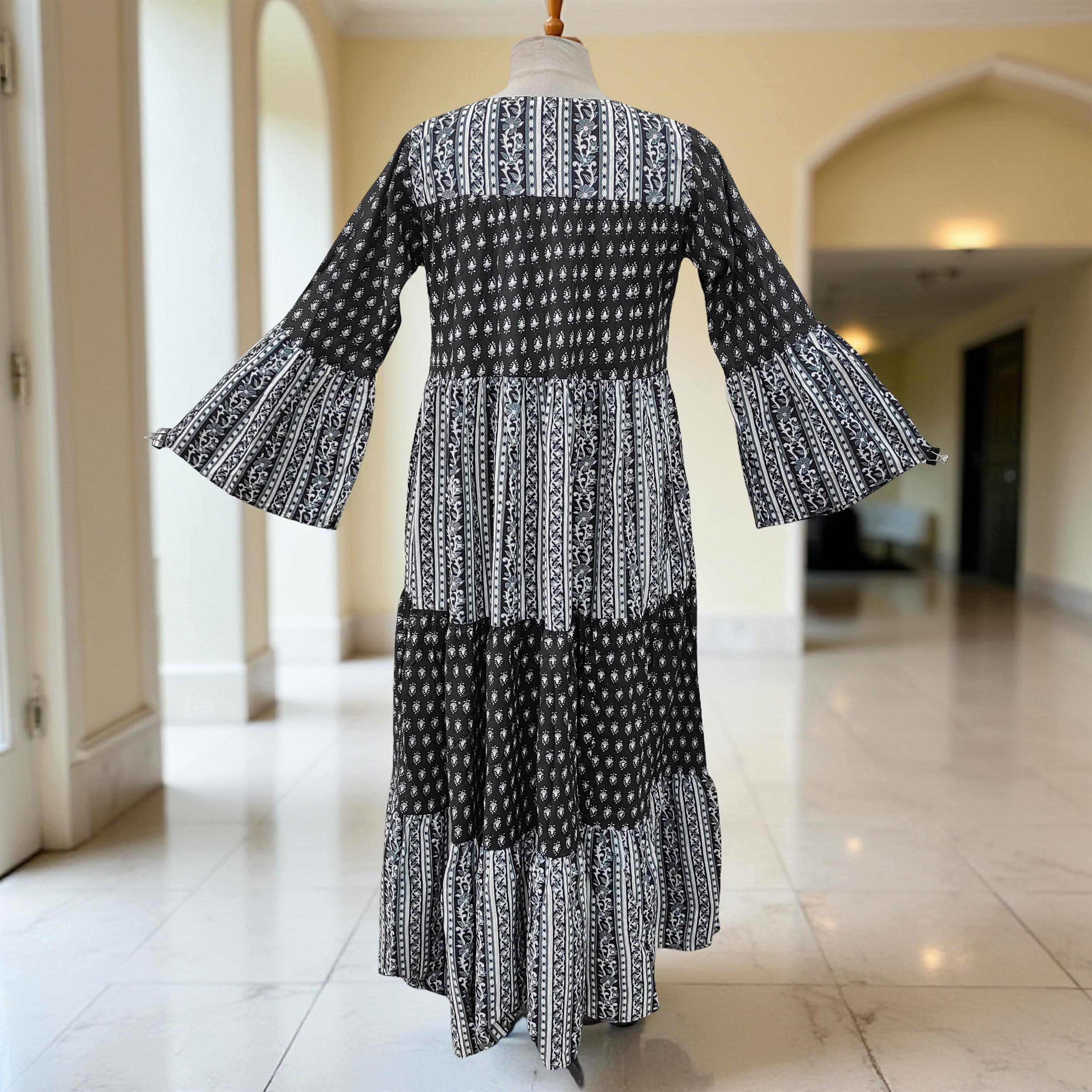 L/XL Moon Printed Cotton Dress 57" Long Jalabiya