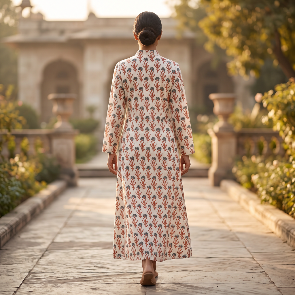 S-M Honey Printed Cotton Dress 57" Long Jalabiya With Sheila TN 408