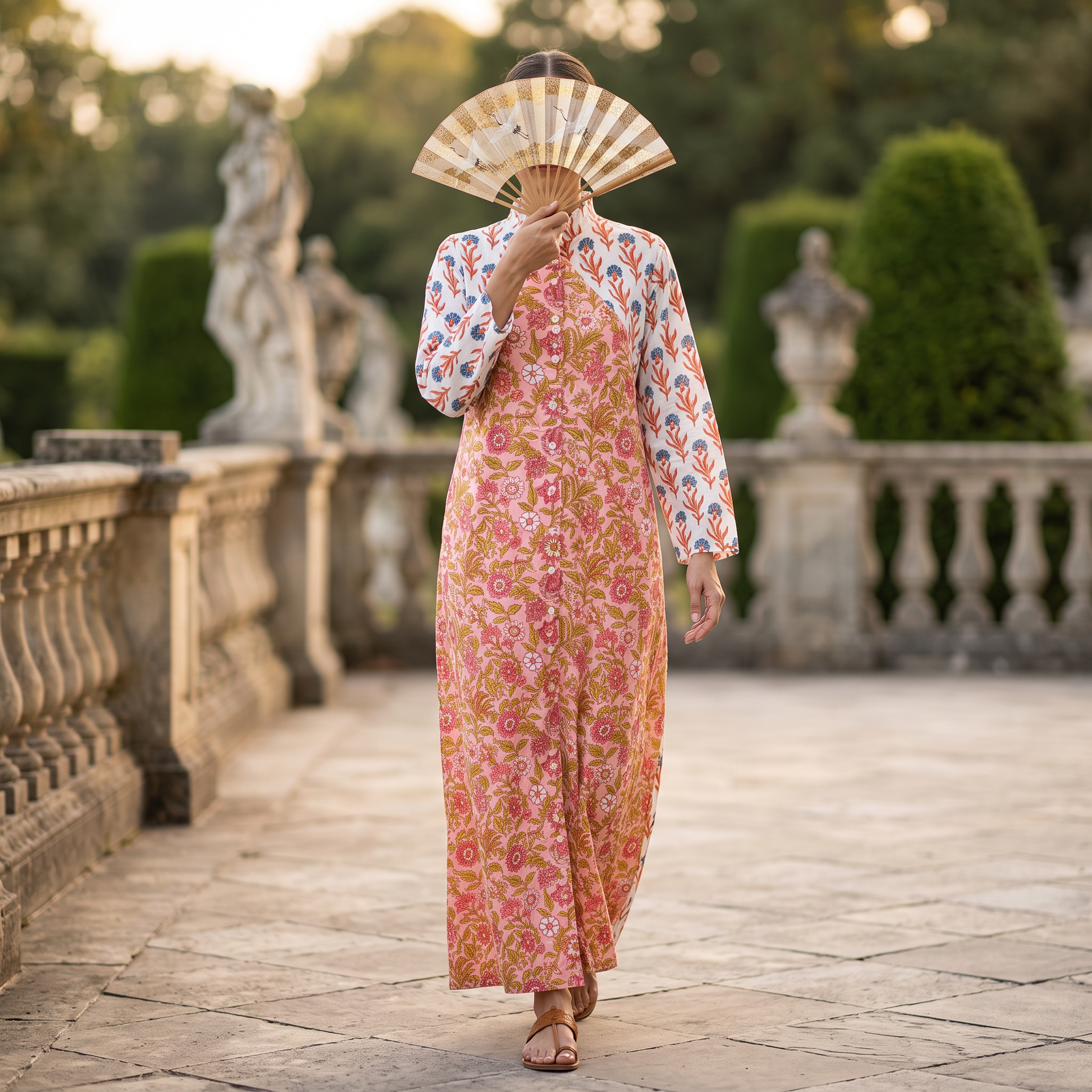 S-M Honey Printed Cotton Dress 57" Long Jalabiya With Sheila TN 408