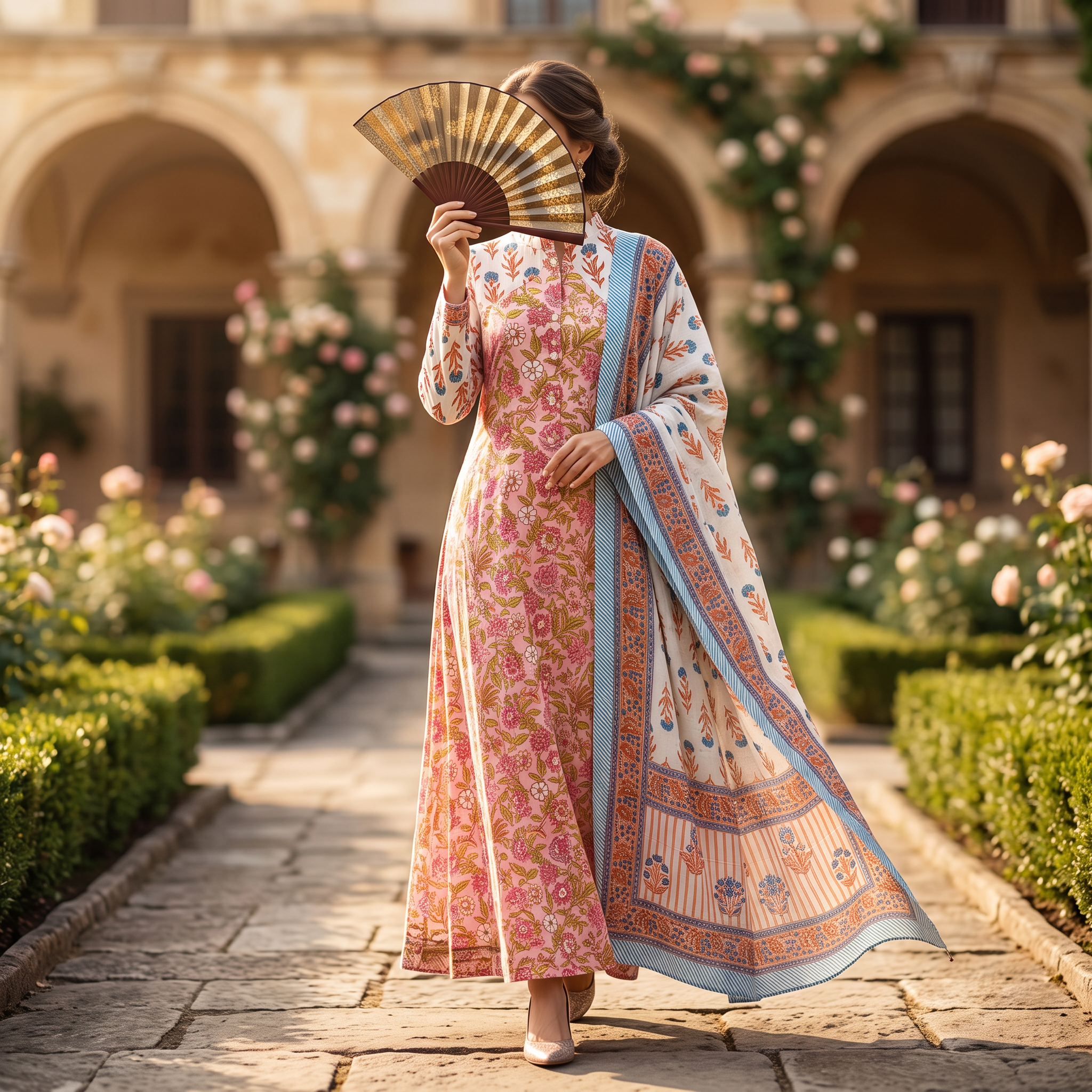 XS-S Honey Printed Cotton Dress 54" Long Jalabiya With Sheila TN 407
