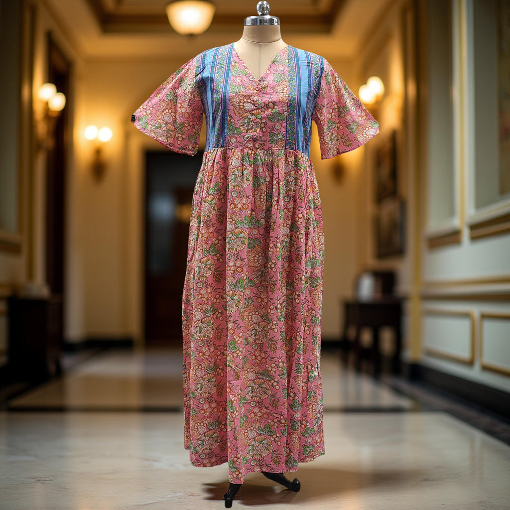 S/M Rahaf Printed Cotton Dress 57" Long Jalabiya