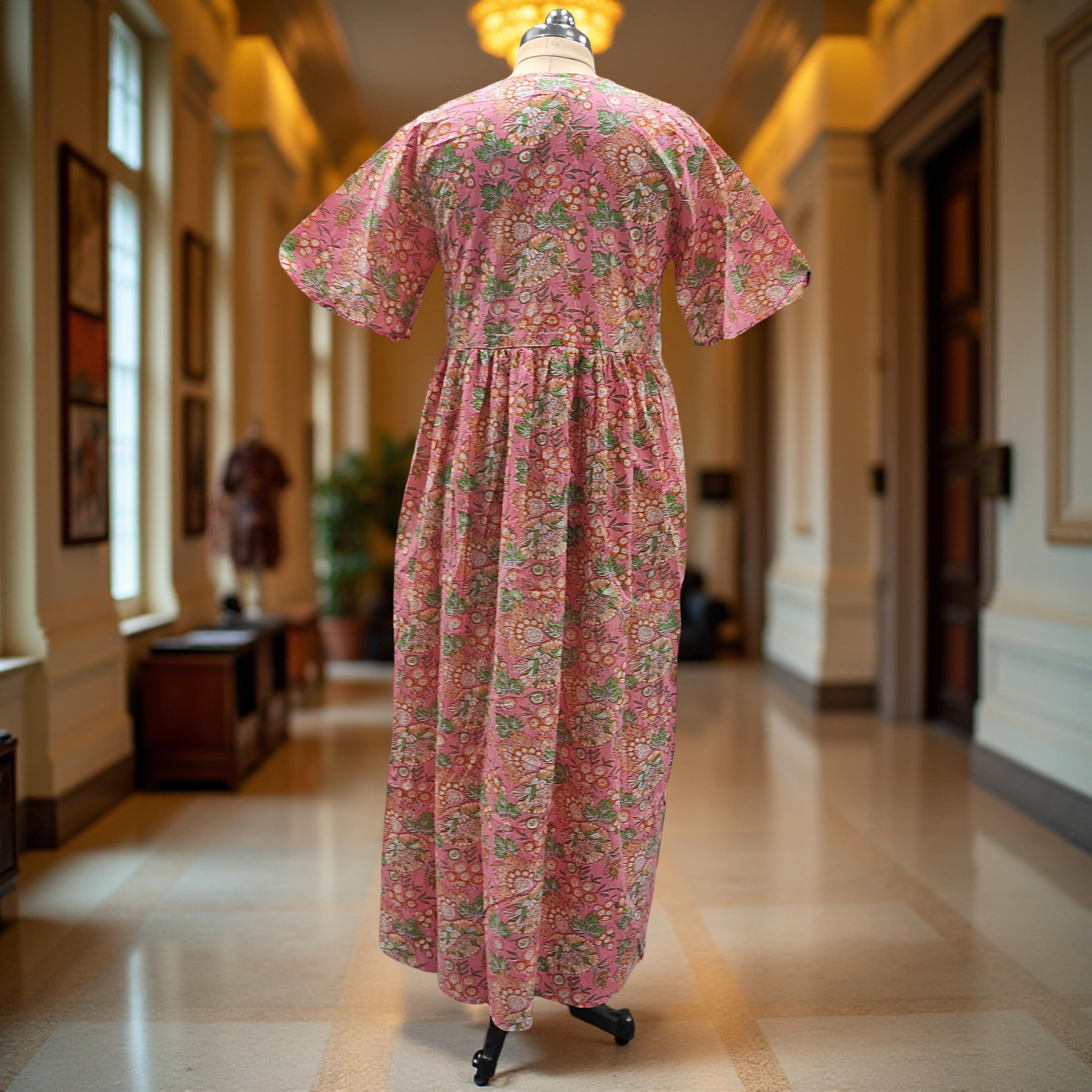S/M Rahaf Printed Cotton Dress 57" Long Jalabiya