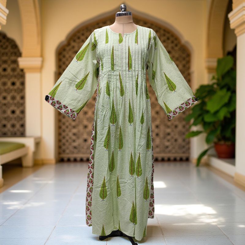 S/M Aaron Printed Cotton Dress 57" Long Jalabiya With Sheila