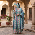 XS/S Zahia Printed Cotton Dress 54" Long Jalabiya With Sheila