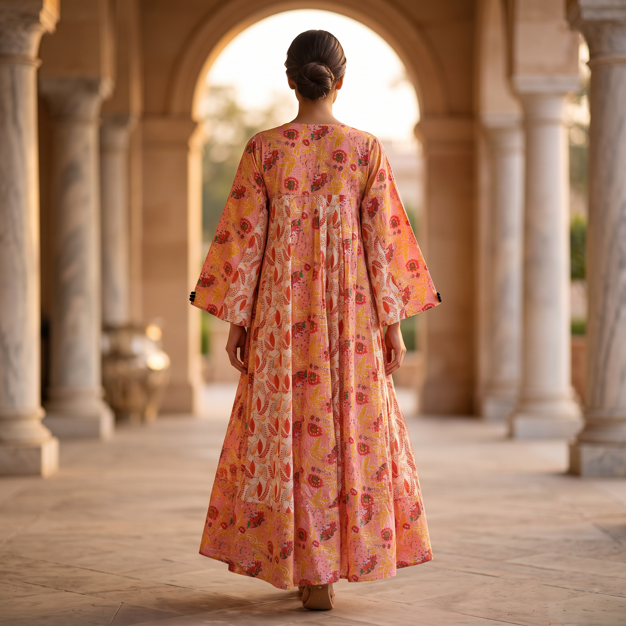 L-XL Zahia Printed Cotton Dress 57" Long Jalabiya
