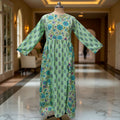 L/XL Heba Printed Cotton Dress 57" Long Jalabiya With Sheila